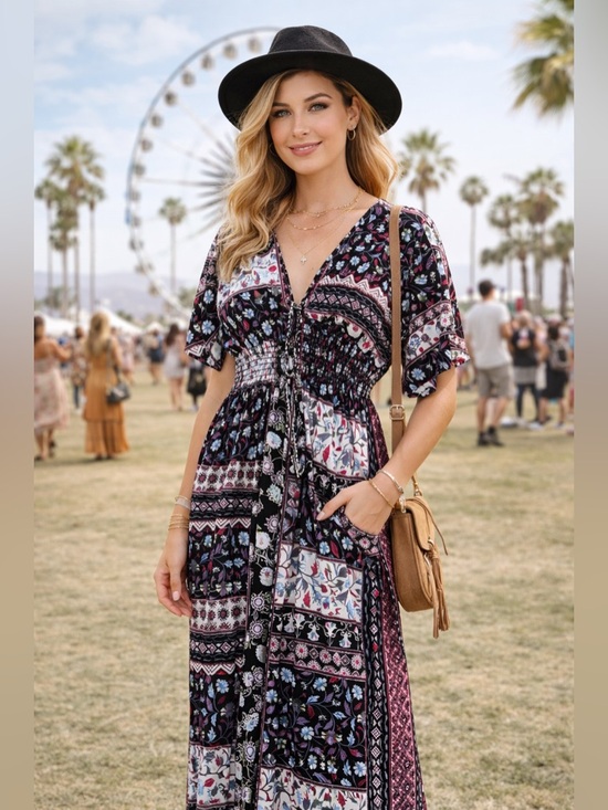 Anthropologie Dresses & Skirts - Anthro Attart State Patchwork Maxi Dress Boho Summer Chic M